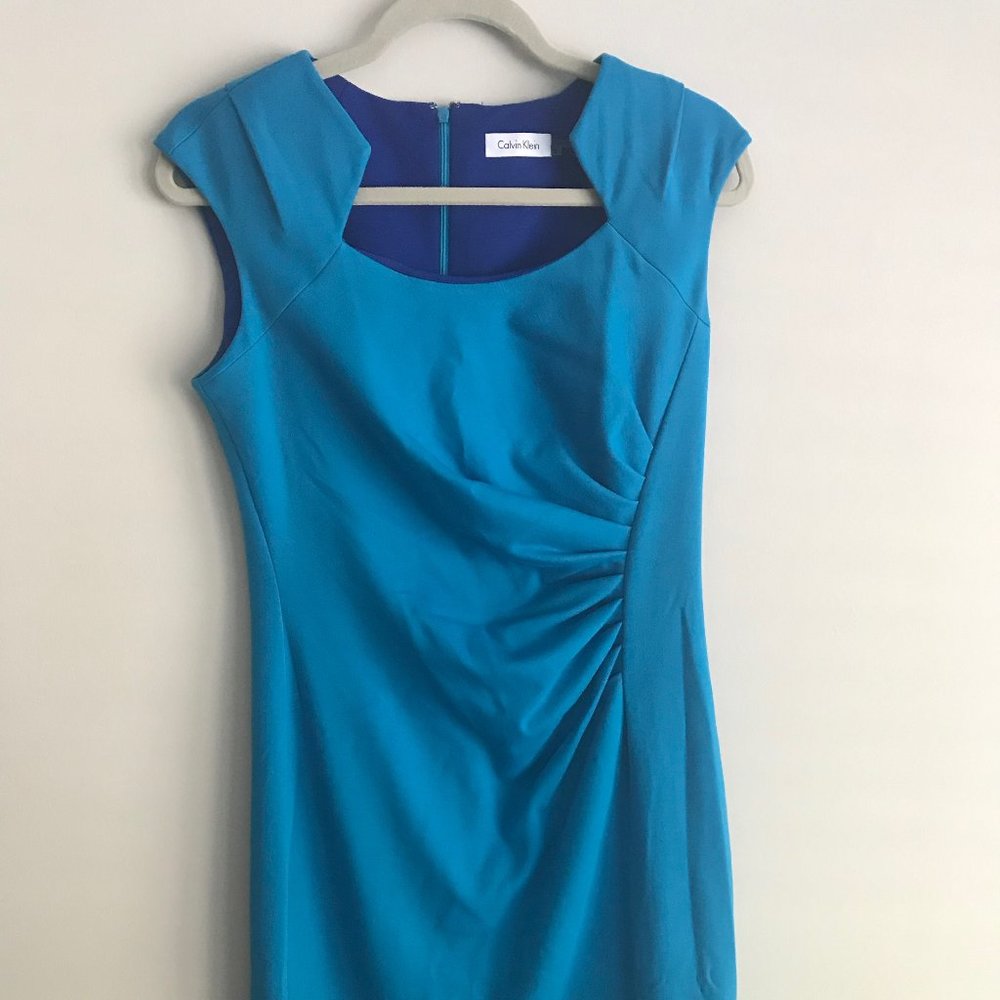 Calvin Klein Horseshoe Neck Ruched Sheath Dress